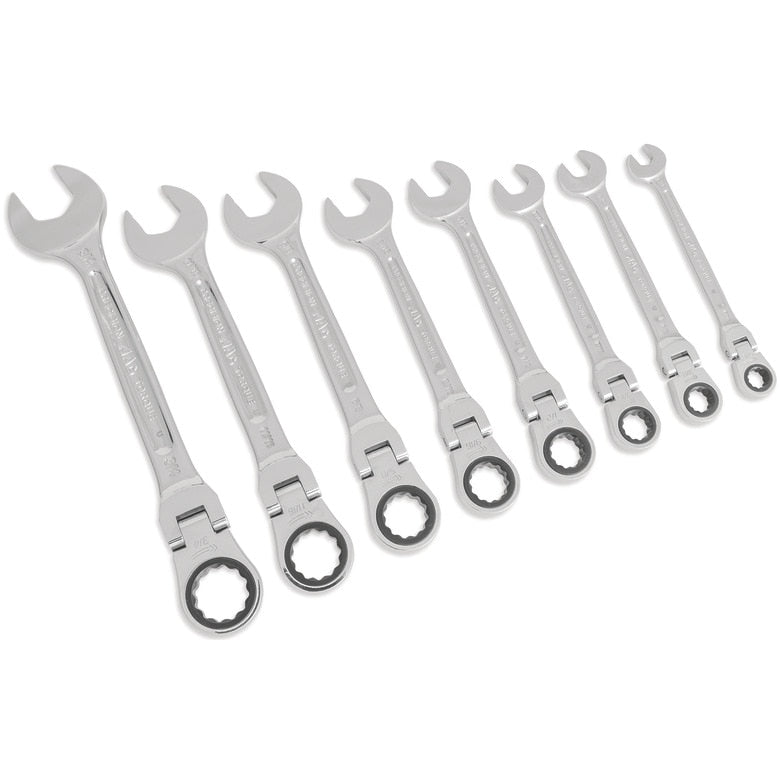 8-PC. SAE Flexible-Head Ratcheting Wrench Set - 12-PT.