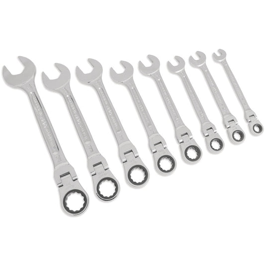 8-PC. SAE Flexible-Head Ratcheting Wrench Set - 12-PT.