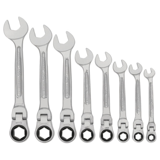 8-PC. SAE Flexible-Head Ratcheting Combination Wrench Set - 6-PT.