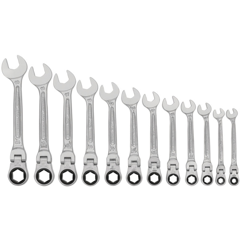 12-PC. Metric Flex-Head Ratcheting Wrench Set 6-PT.