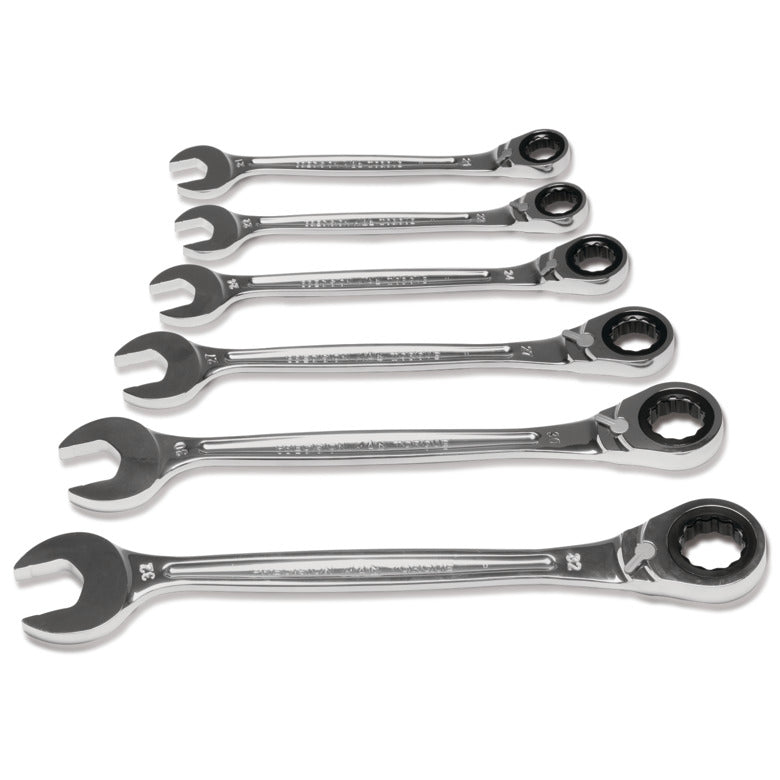 6-PC. Large Metric Reversible Ratcheting Wrench Set - 12-PT.