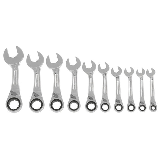 10-PC. SAE Stubby Reversible Ratcheting Wrench Set - 12-pt.