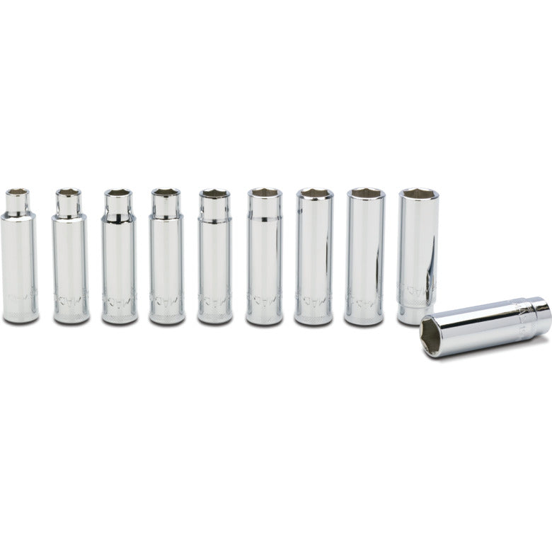 10-PC. 1/2" Drive Metric Deep Socket Set - 6-PT.