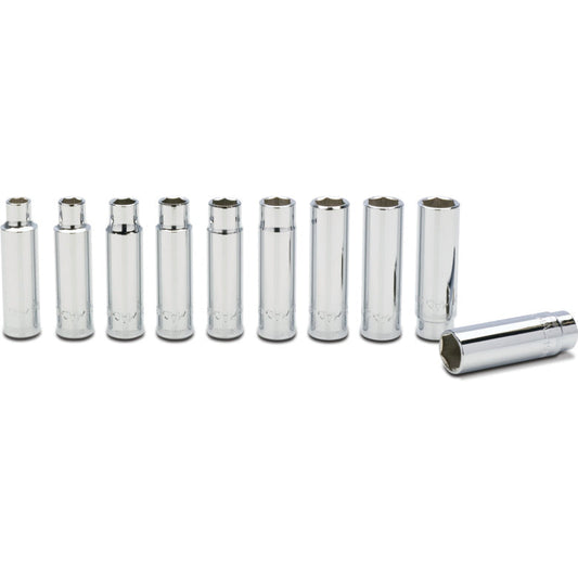 10-PC. 1/2" Drive Metric Deep Socket Set - 6-PT.