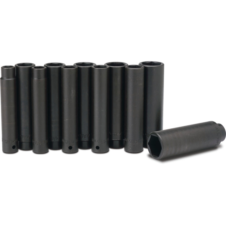 11-PC. 1/2" Drive SAE Extra-Deep Impact Socket Set - 6-PT.