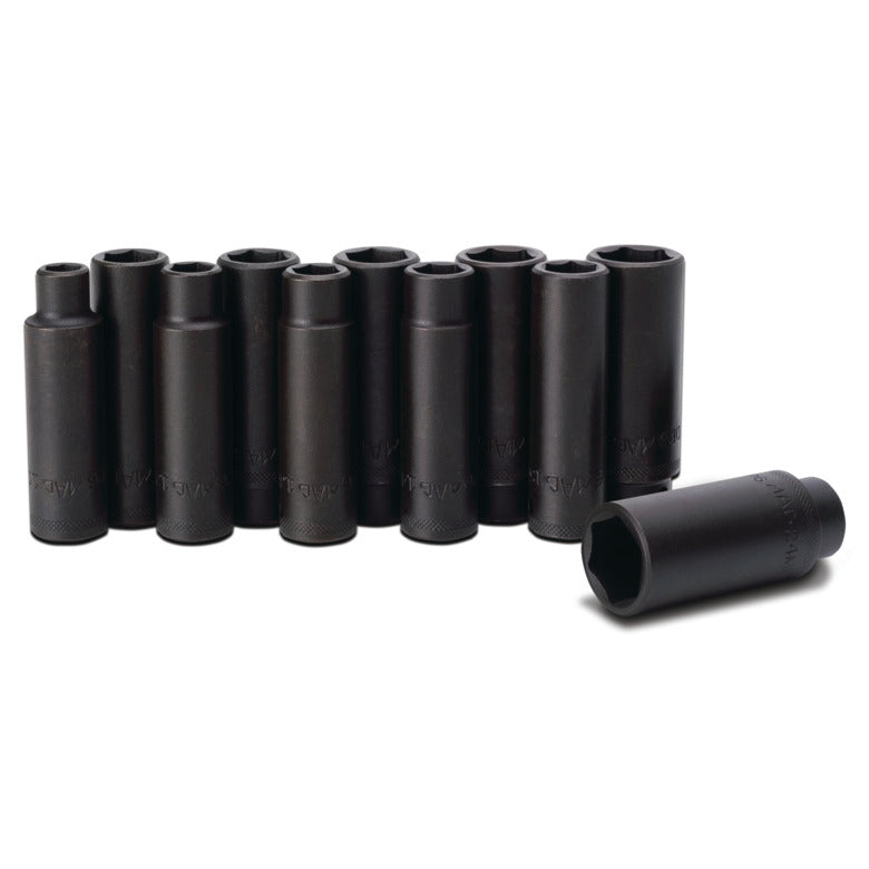 11-PC. 1/2" Drive Metric Deep Impact Socket Set - 6-PT.