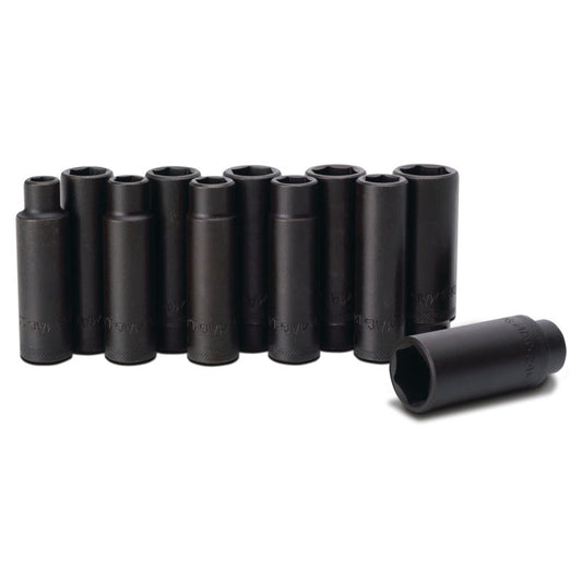 11-PC. 1/2" Drive Metric Deep Impact Socket Set - 6-PT.