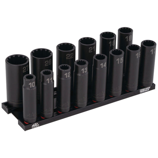 14-PC. 1/2” Drive Metric Deep Spherical Impact Socket Set