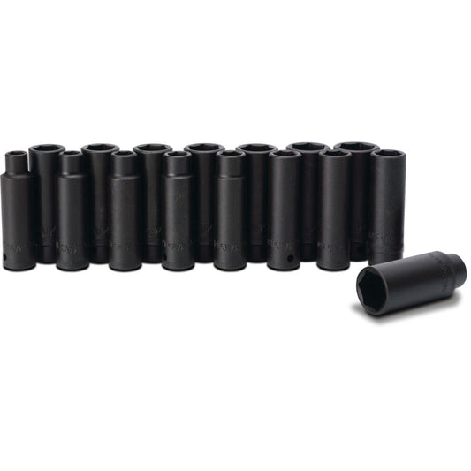 16-PC. 1/2" Drive Metric Deep Impact Socket Set - 6-PT.