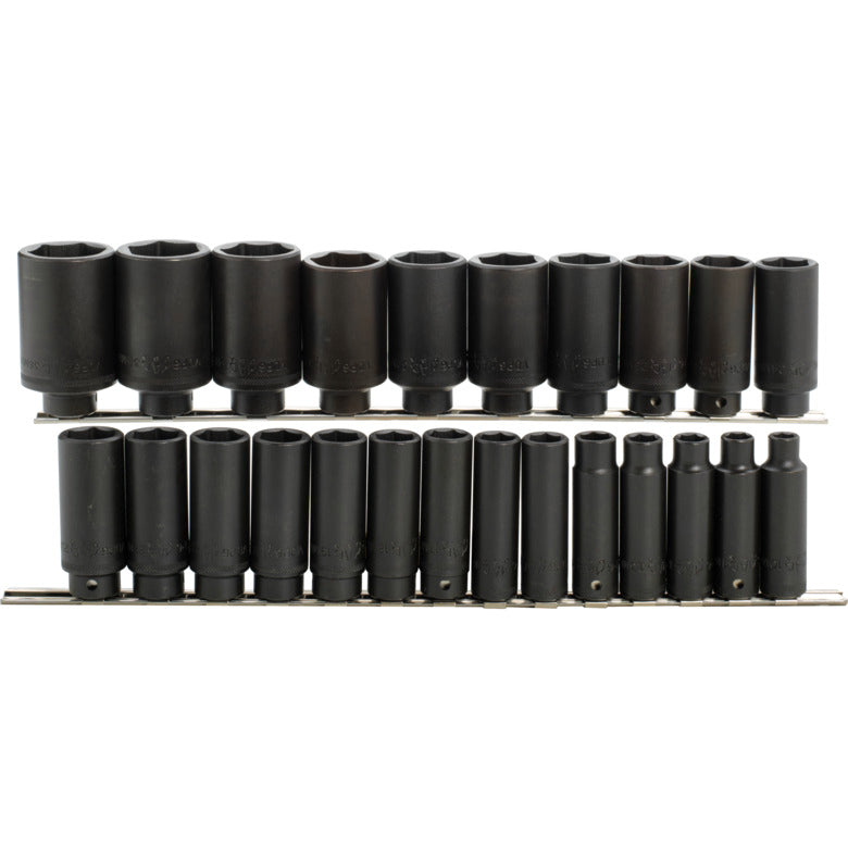24-PC. 1/2" Drive Metric Deep Impact Socket Set - 6-PT.