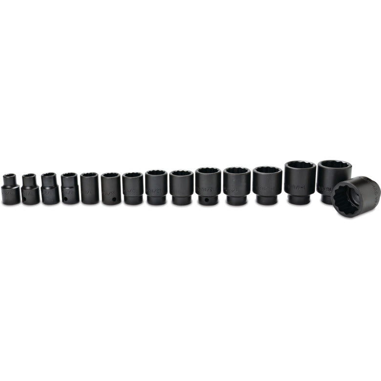 15-PC. 1/2" Drive SAE Impact Socket Set - 12-PT.