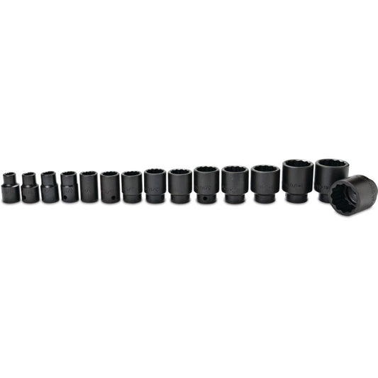 15-PC. 1/2" Drive SAE Impact Socket Set - 12-PT.