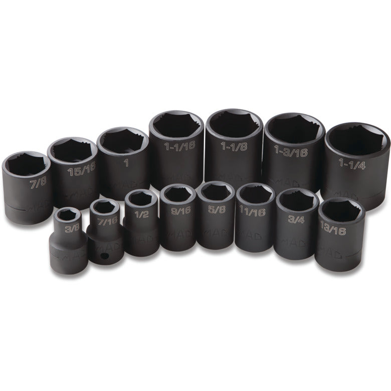 15-PC. 1/2" Drive SAE Impact Socket Set - 6-PT.