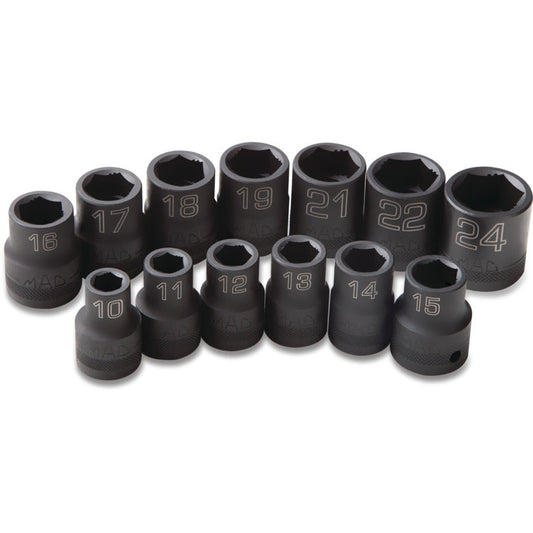 13-PC 1/2" Drive Metric Impact Socket Set - 6-PT.