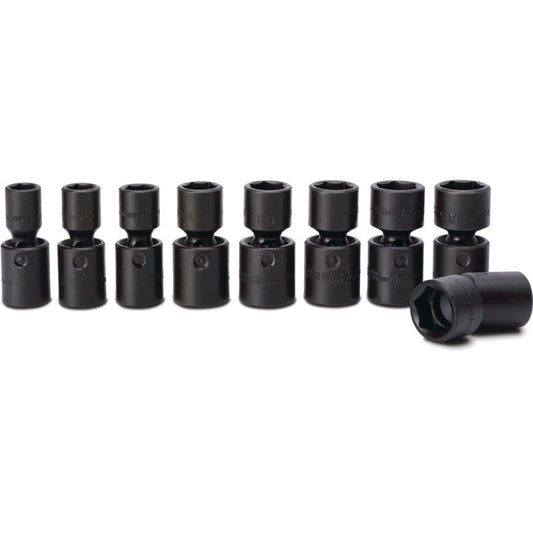 9-PC. 1/2" Drive Metric Impact Universal Socket Set - 6-PT.