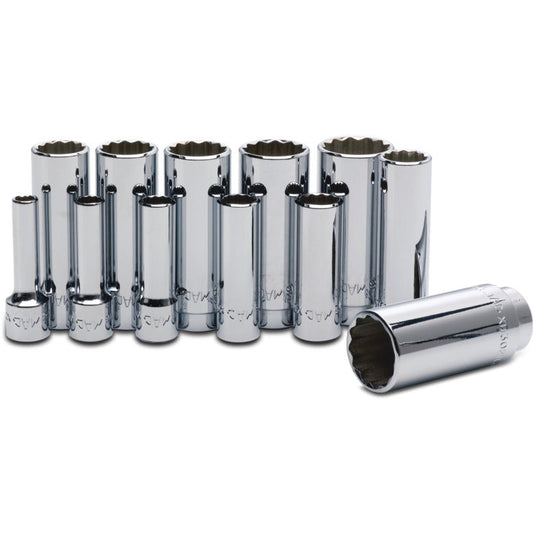 12-PC. 3/8" Drive SAE Deep Socket Set - 12-PT.
