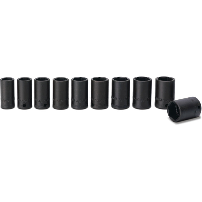 10-PC. 3/8" Drive Metric Intermediate Impact Socket Set - 6-PT.