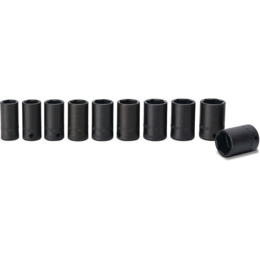 10-PC. 3/8" Drive Metric Intermediate Impact Socket Set - 6-PT.