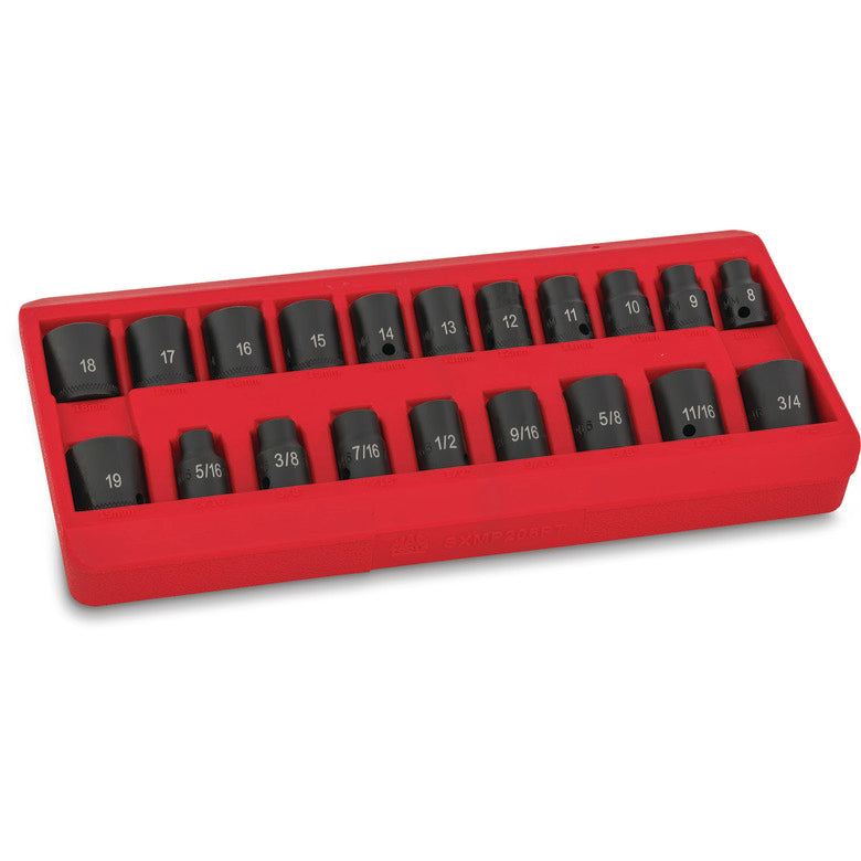 20-PC. 3/8" Drive SAE Magnetic Impact Socket Set - 6-PT.