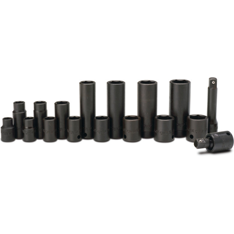 17-PC. 3/8" Drive SAE Standard and Deep Impact Socket Set With Extension And Universal Joint - 6-PT.