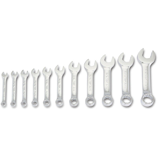 11-PC. SAE Knuckle Saver Stubby Combination Wrench Set - 12-PT.