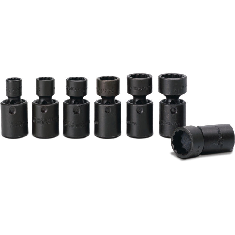 7-PC. 3/8" Drive SAE Universal Impact Universal Socket Set - 12-PT.