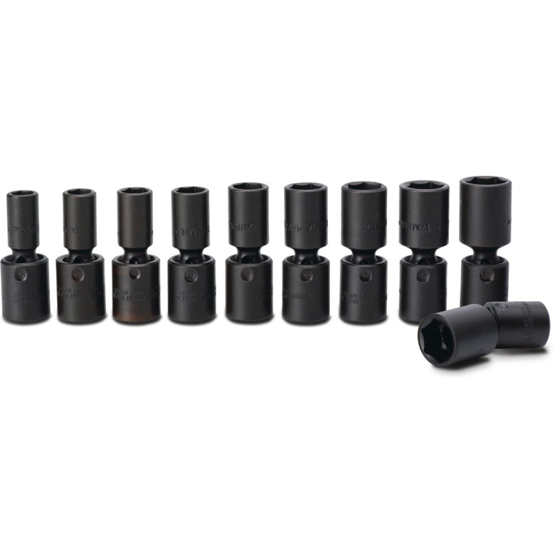10-PC. 3/8" Drive Metric Deep Universal Impact Socket Set - 6-PT.