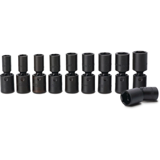 10-PC. 3/8" Drive Metric Deep Universal Impact Socket Set - 6-PT.