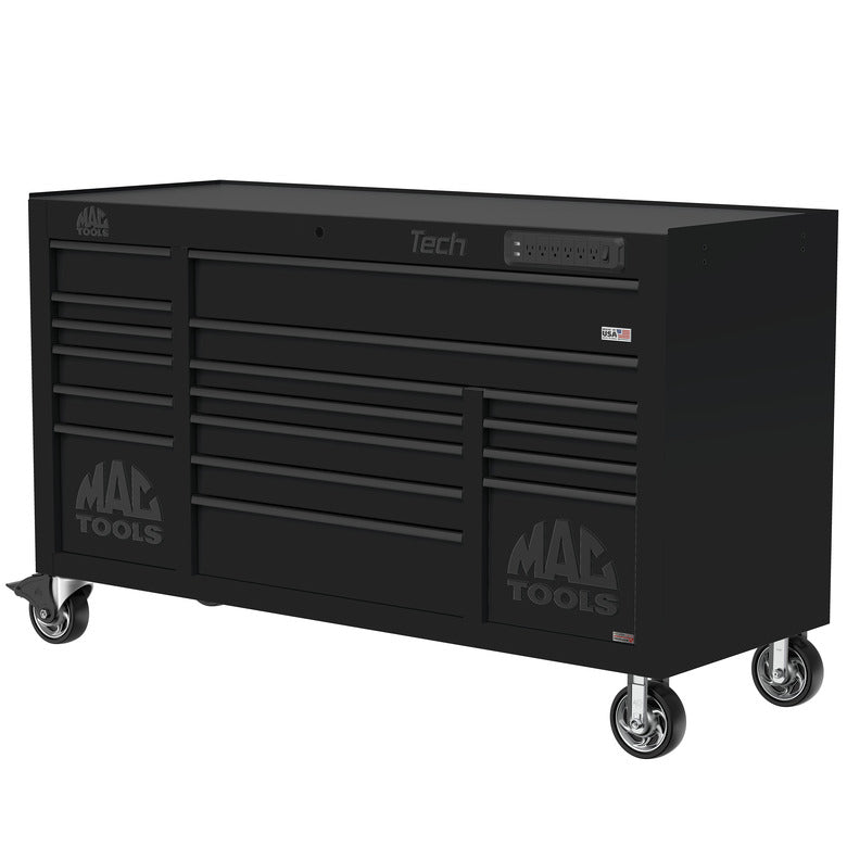 Tech™ Series 16-Drawer Workstation with PowerTech™ Drawer - Flat Black