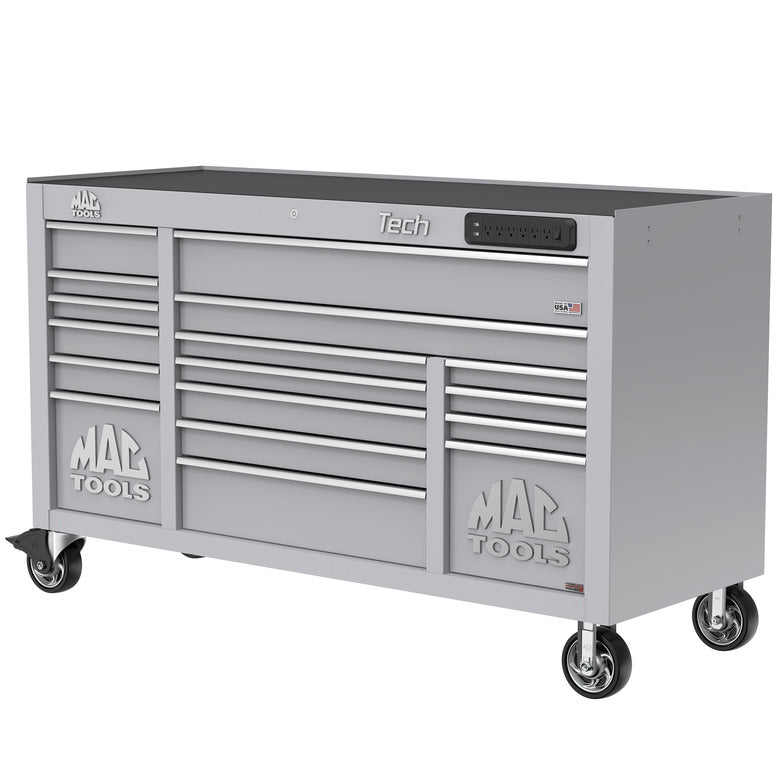 Tech™ Series 16-Drawer Workstation with PowerTech™ Drawer - Mica Gray