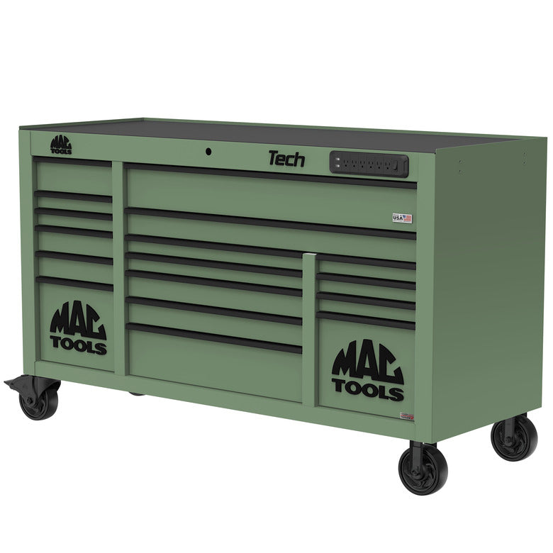 Tech™ Series 16-Drawer Workstation with PowerTech™ Drawer - Olive Green