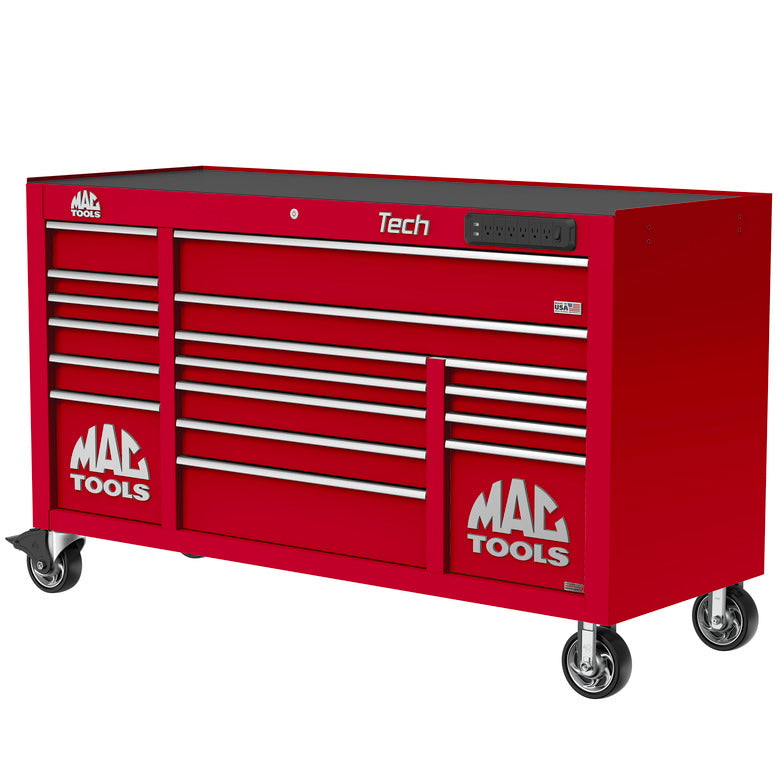 Tech™ Series 16-Drawer Workstation with PowerTech™ Drawer - Firebrick Red