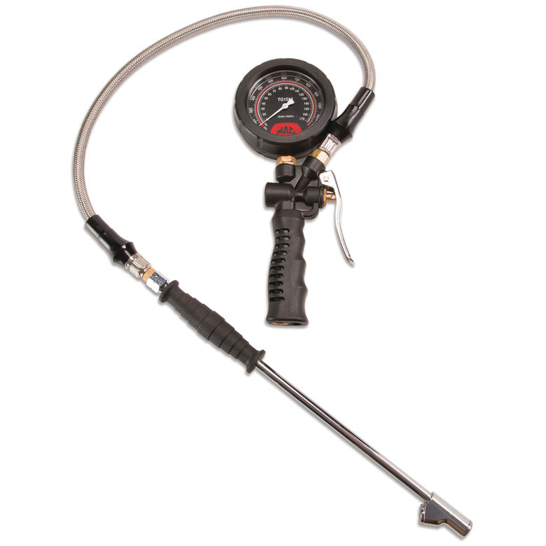 Analog Tire Inflator Gauge with 14" Extended Chuck