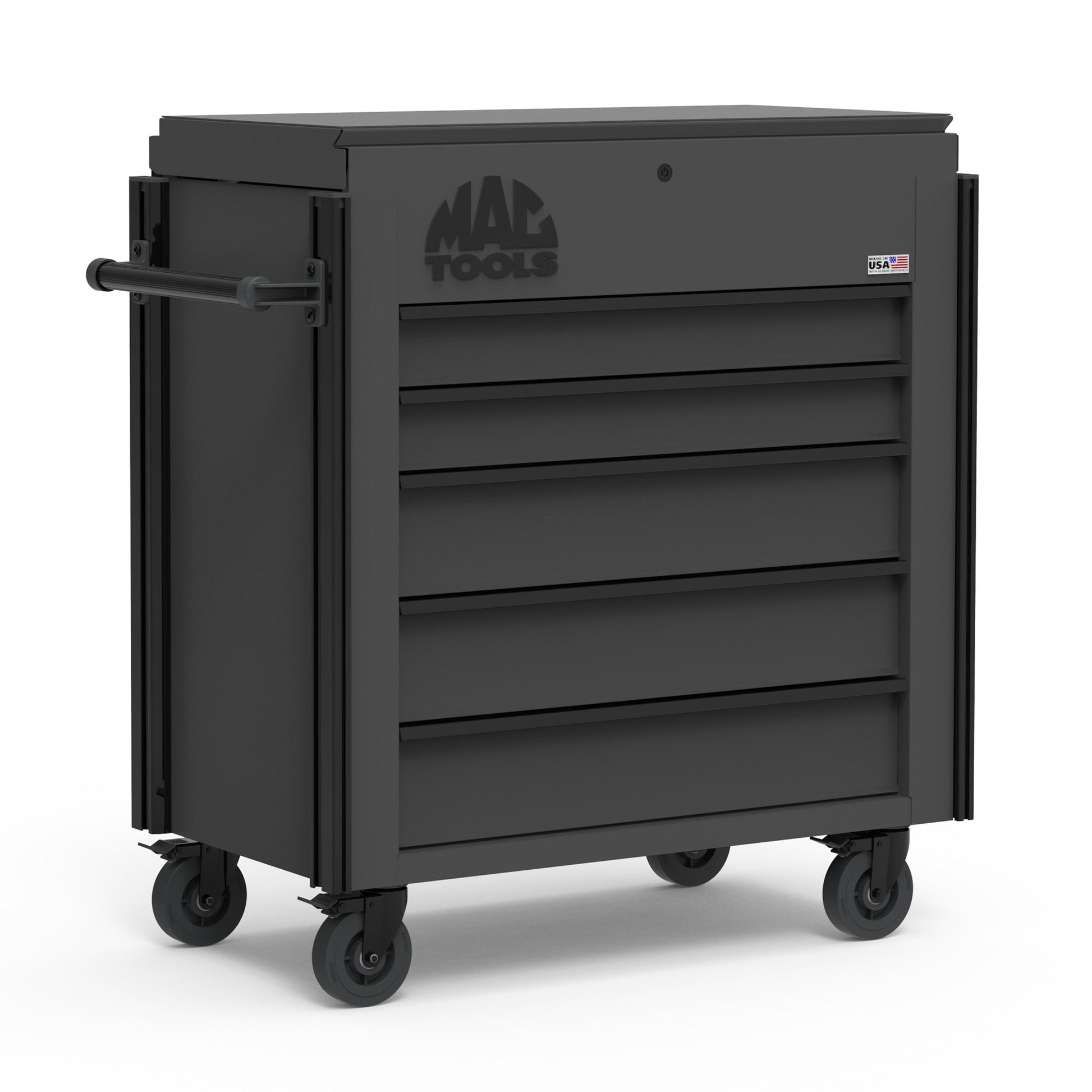 5-Drawer Utility Cart w/ Full Lid - Flat Black