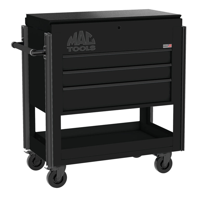 3-Drawer Utility Cart w/ Full Lid - Flat Black