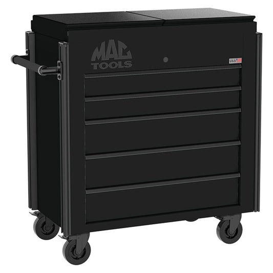5-Drawer Utility Cart w/ Split Sliding Lid - Flat Black
