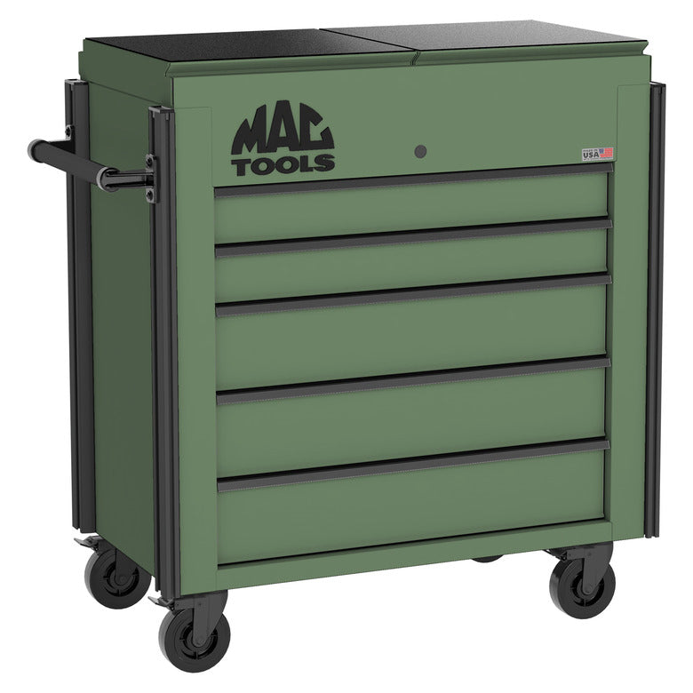 5-Drawer Utility Cart w/ Split Sliding Lid - Olive Green