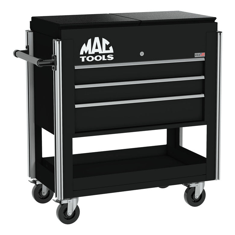 3-Drawer Utility Cart w/ Split Sliding Lid - Galaxy Black