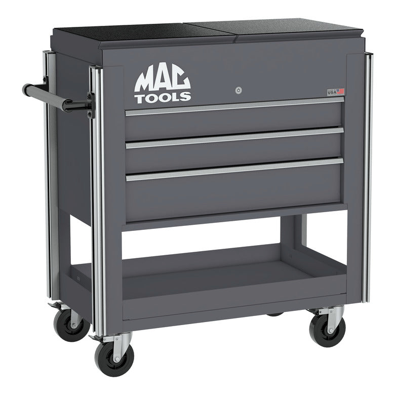 3-Drawer Utility Cart w/ Split Sliding Lid - Carbon Gray