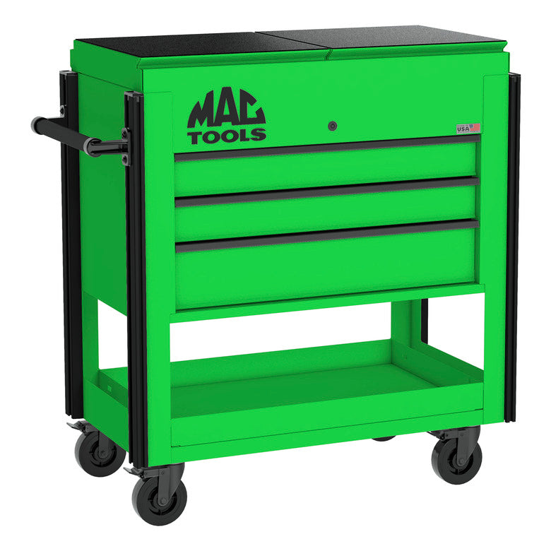 3-Drawer Utility Cart w/ Split Sliding Lid - Lime Green