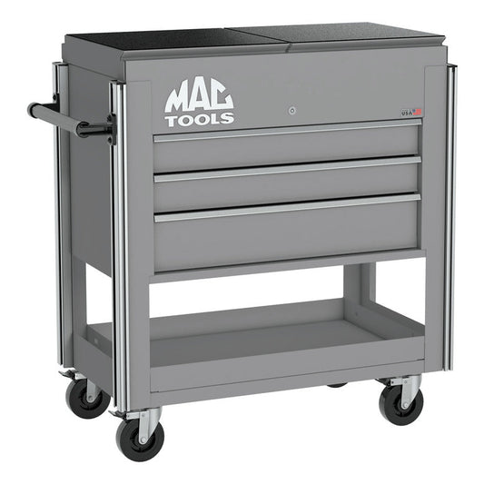 3-Drawer Utility Cart w/ Split Sliding Lid - Mica Gray
