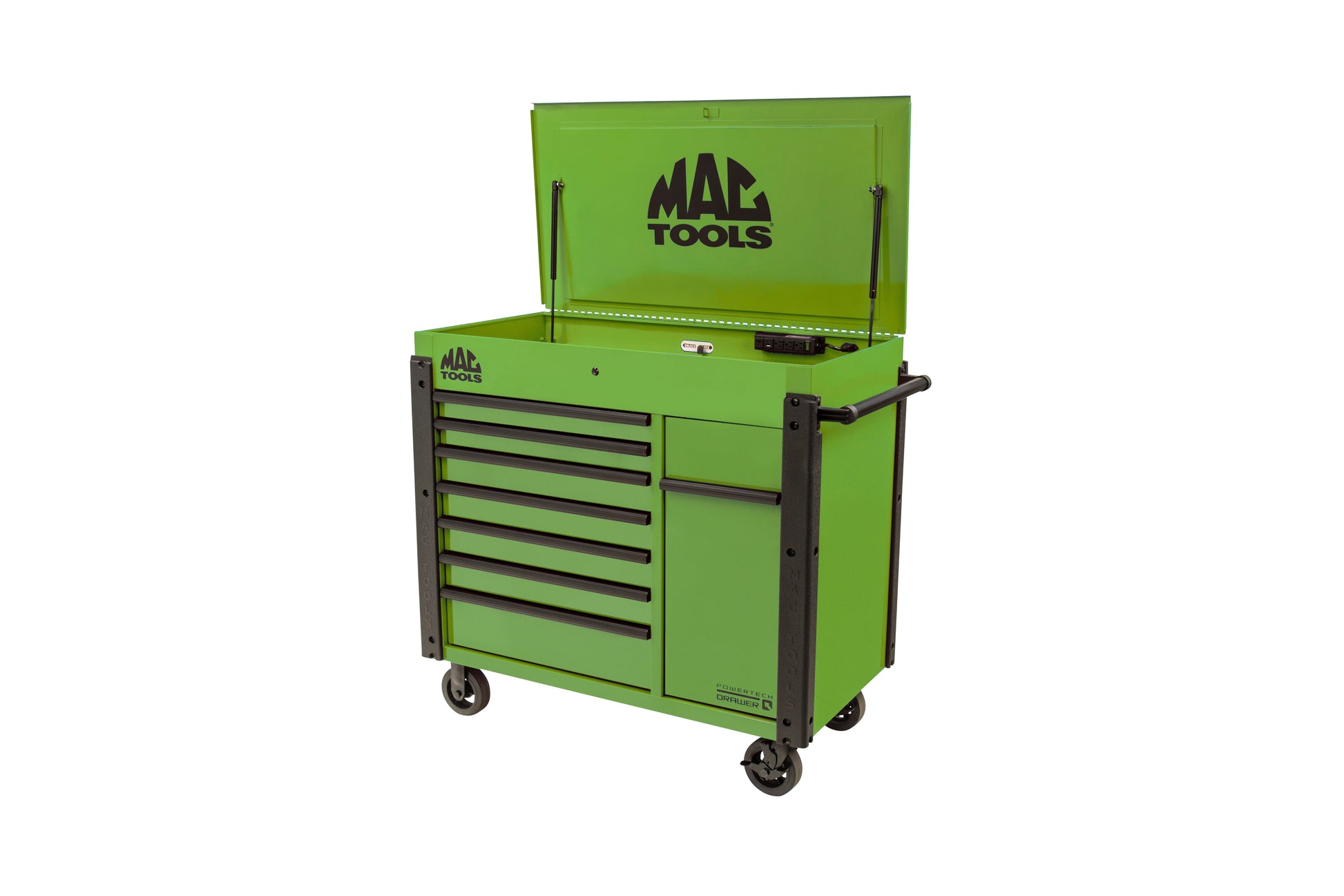 7-Drawer Drop-Top Cart with 49” Vertical Power Drawer - Green