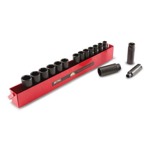 16-PC. 1/2" Drive Metric Deep Impact Socket Set - 6-PT.