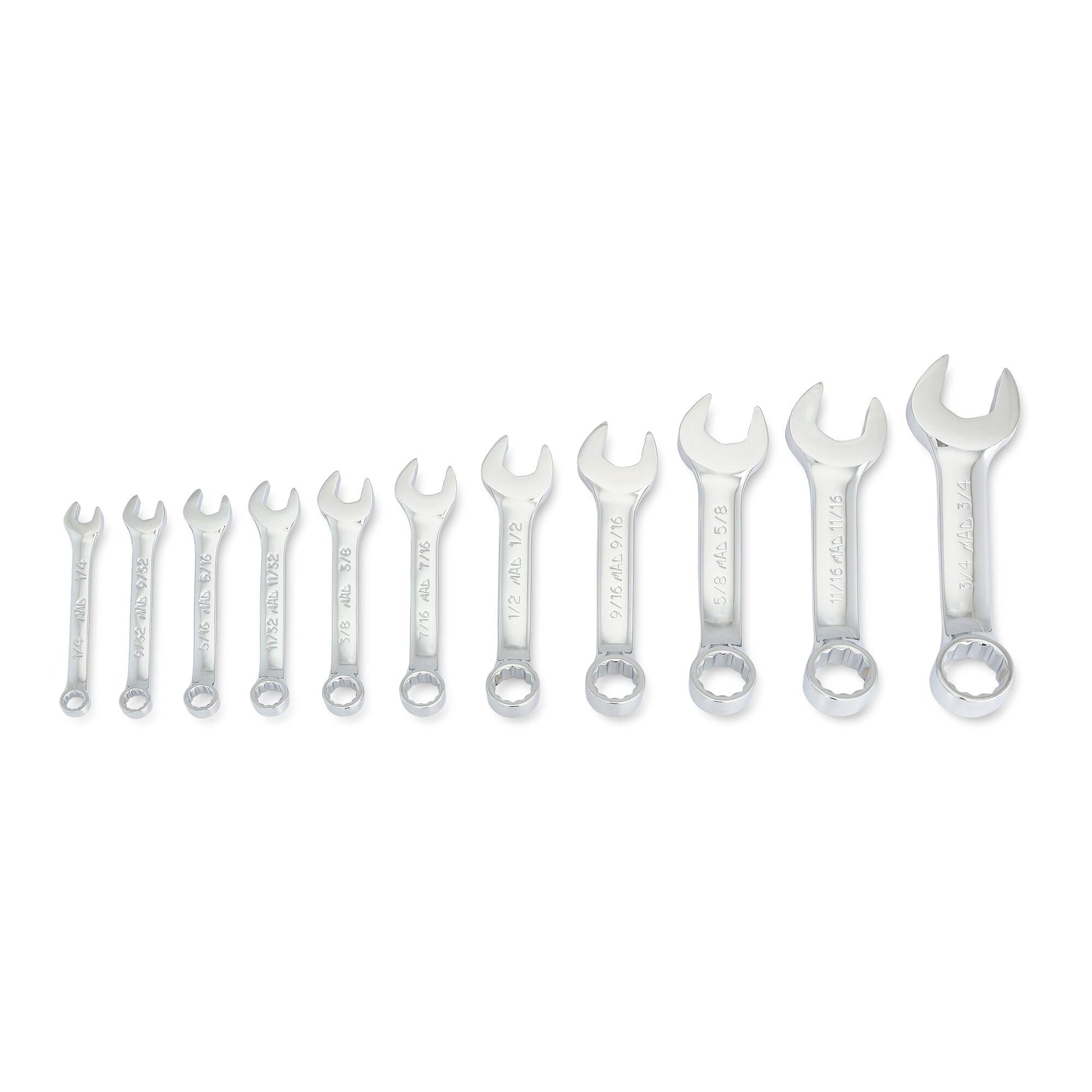 11-PC. SAE Knuckle Saver Stubby Combination Wrench Set - 12-PT.