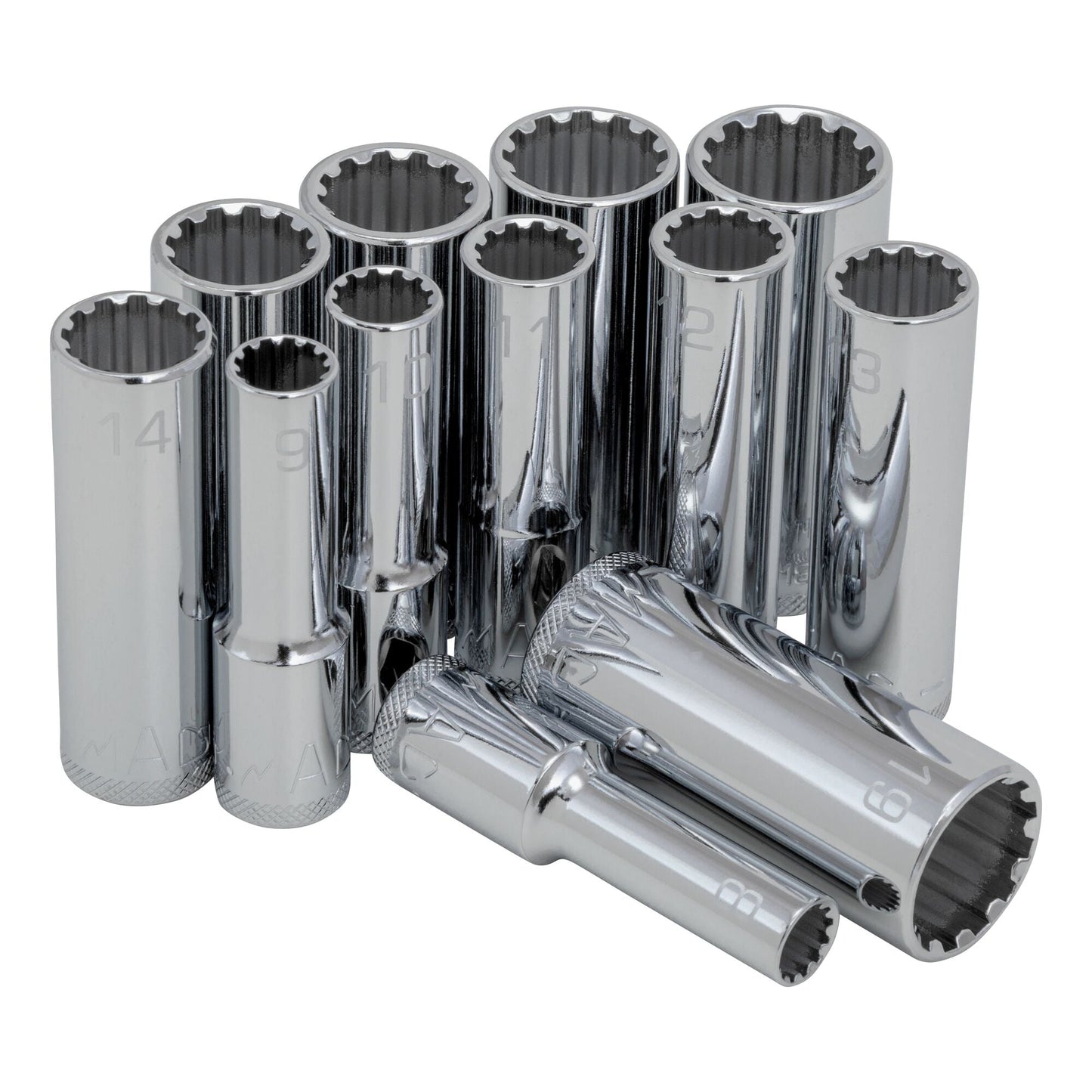 12-PC. 3/8” Drive Metric Spherical Deep Socket Set