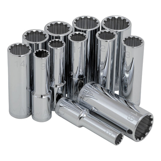 12-PC. 3/8” Drive Metric Spherical Deep Socket Set