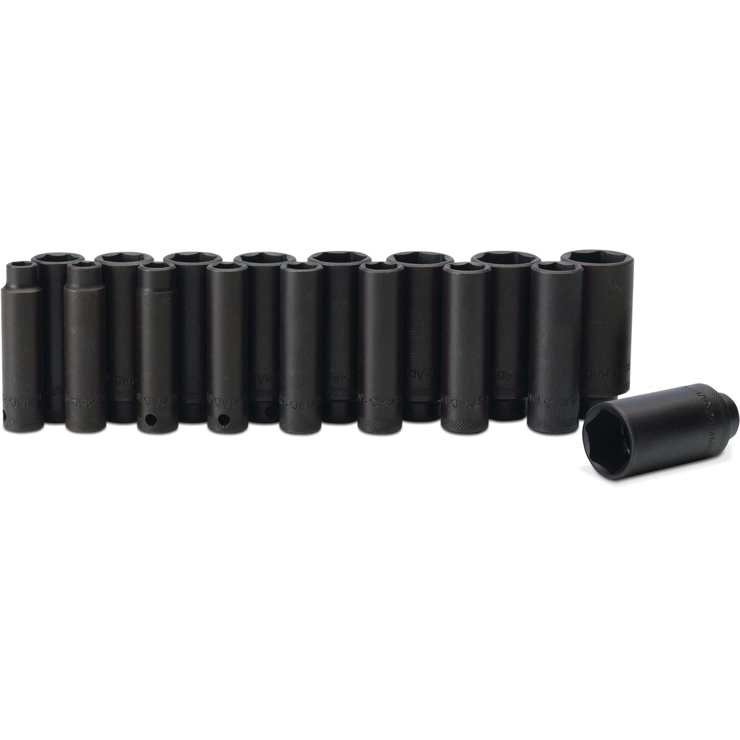 Socket Set, Deep/Extra Deep Impact Metric in Metal Tray 3/8" Drive - 17-PC.