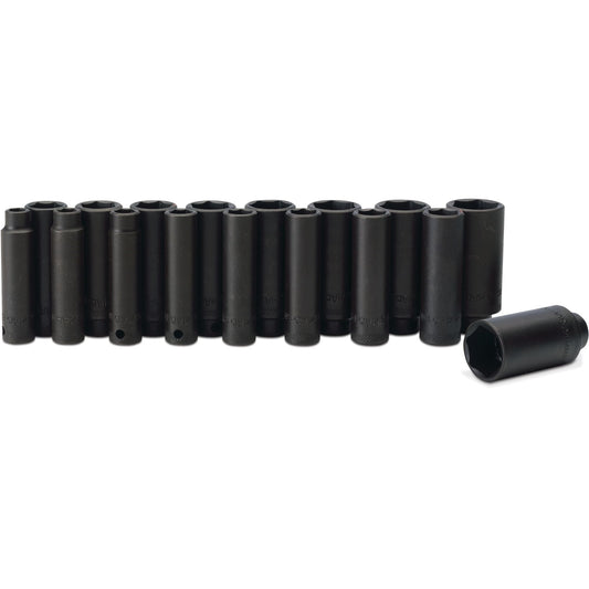 Socket Set, Deep/Extra Deep Impact Metric in Metal Tray 3/8" Drive - 17-PC.