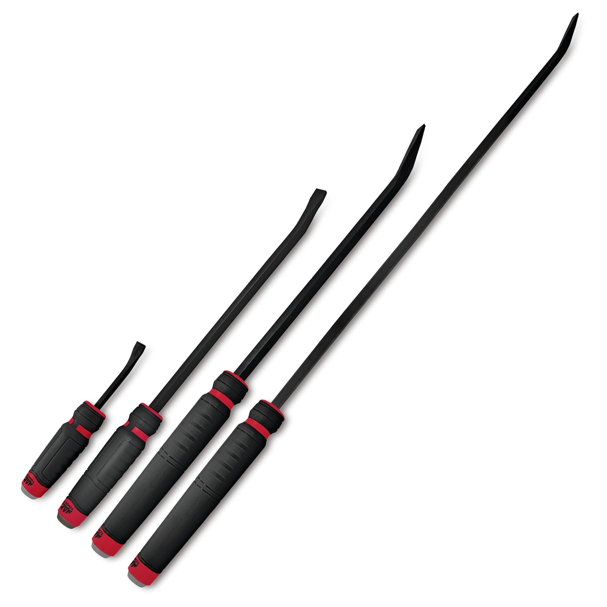 4-PC. Capped Comfort-Handle Curved-Head Pry Bar Set – Red