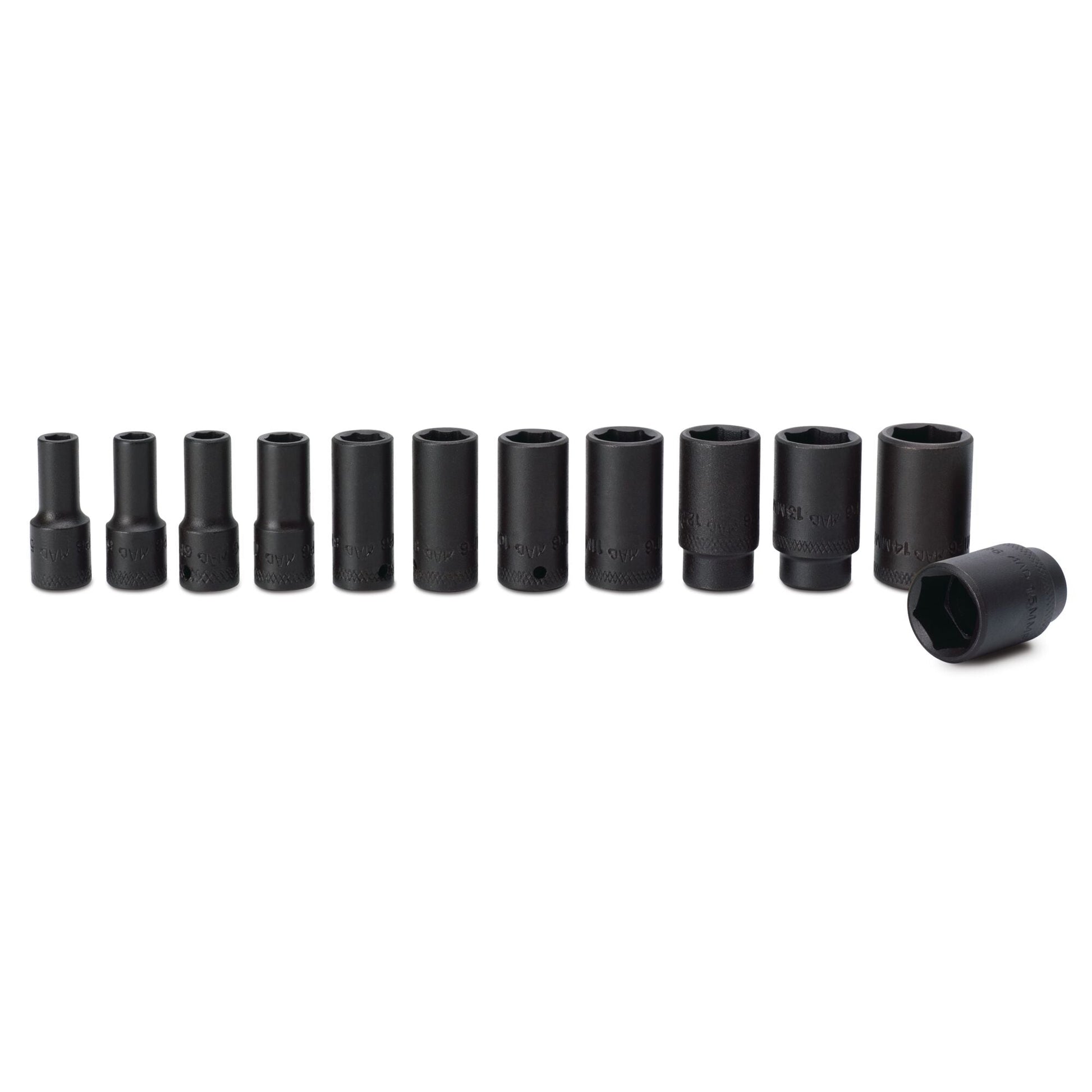 Socket Set, Intermediate Impact Metric in Metal Tray 1/4" Drive - 12-PC.